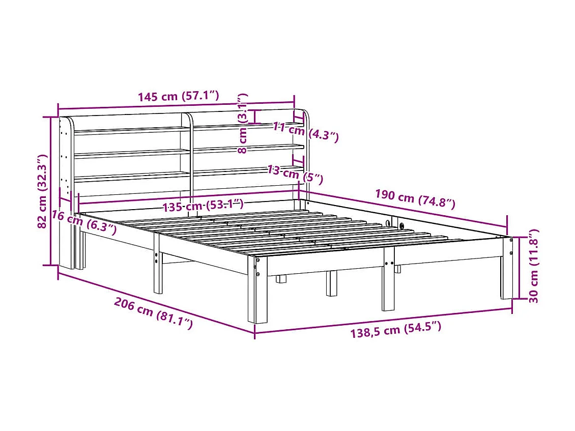 Bettgestell mit Kopfteil ohne Matratze 135x190 cm