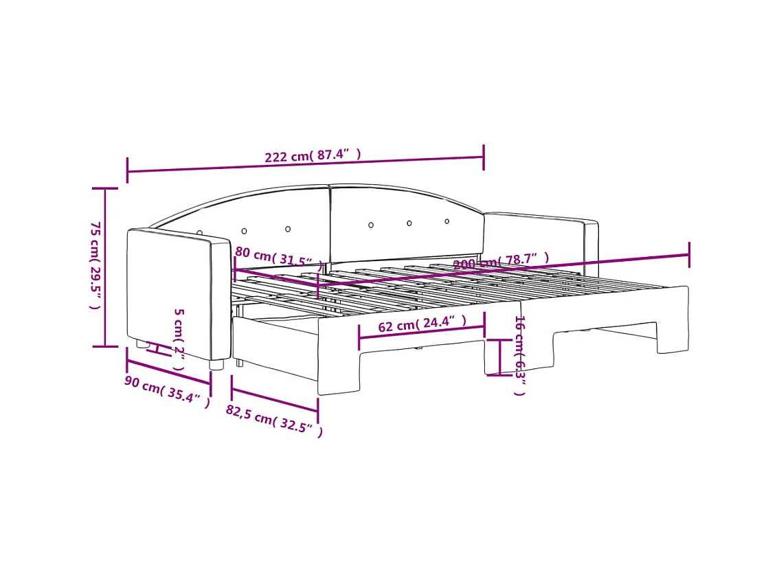 Divano Letto con Letto Estraibile Grigio Scuro 80x200cm Velluto