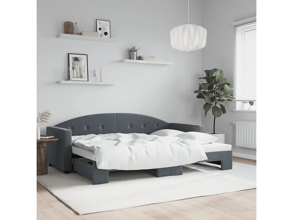 Slaapbank met onderschuifbed 80x200 cm fluweel donkergrijs