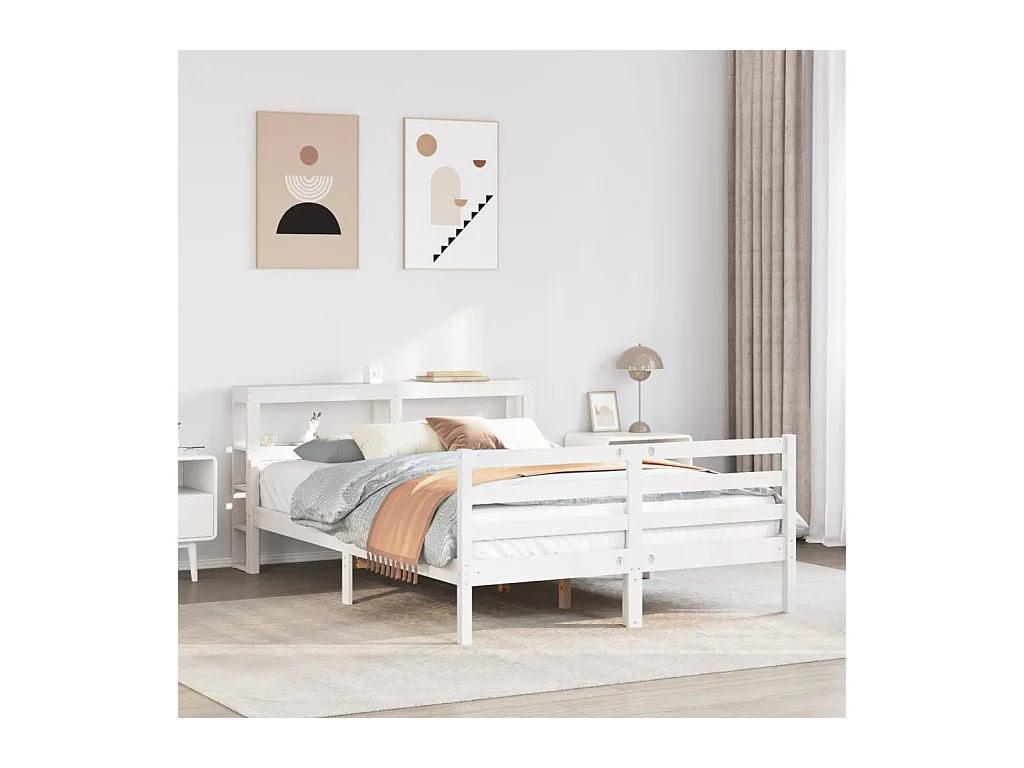 Bettgestell mit Kopfteil ohne Matratze Weiß 135x190 cm