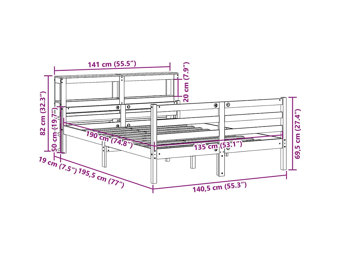 Bettgestell mit Kopfteil ohne Matratze Weiß 135x190 cm