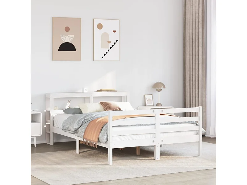 Bettgestell mit Kopfteil ohne Matratze Weiß 135x190 cm