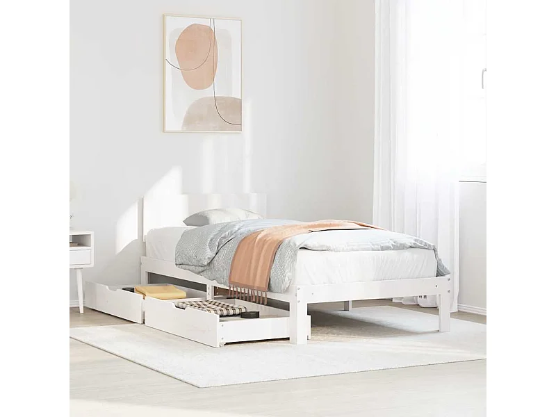 Cadre de lit avec tiroirs sans matelas blanc 75x190 cm