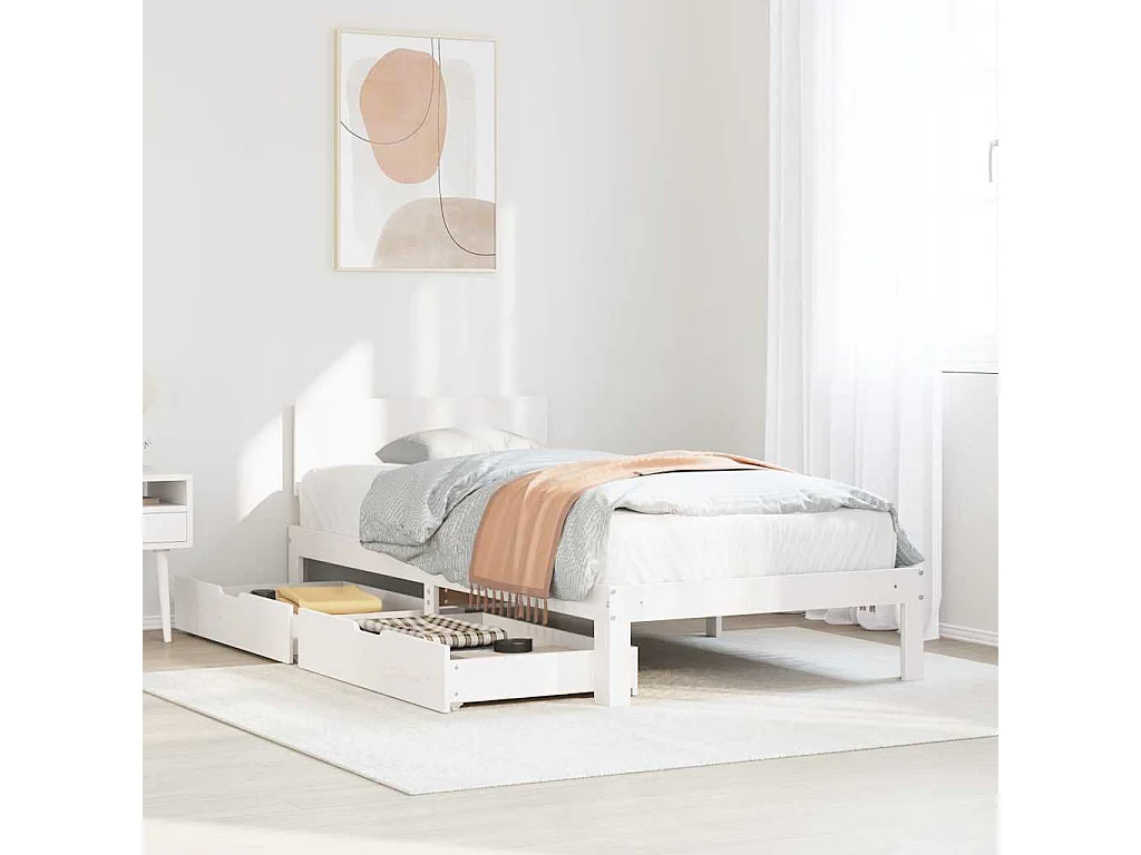 Bedframe met lades massief grenenhout wit 75x190 cm