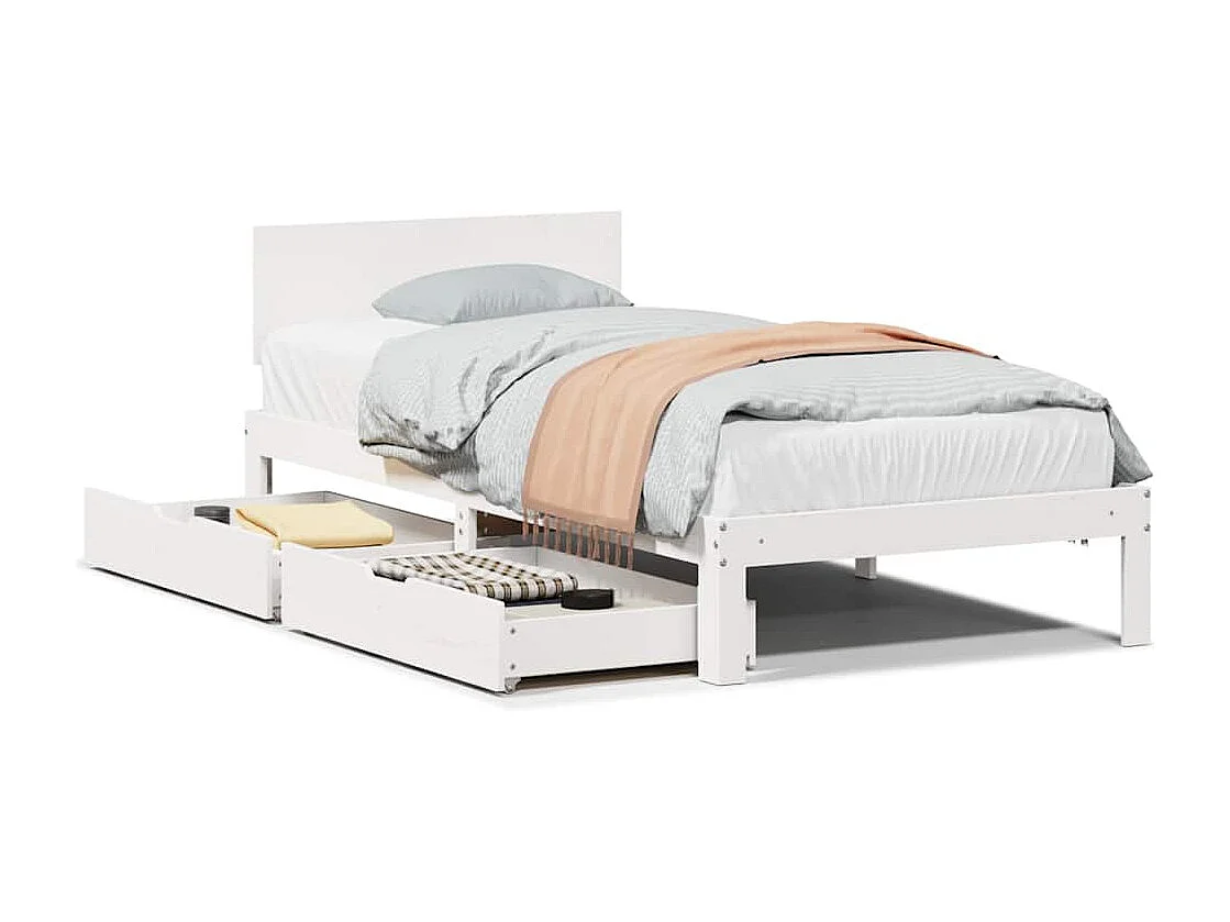 Bedframe met lades massief grenenhout wit 75x190 cm