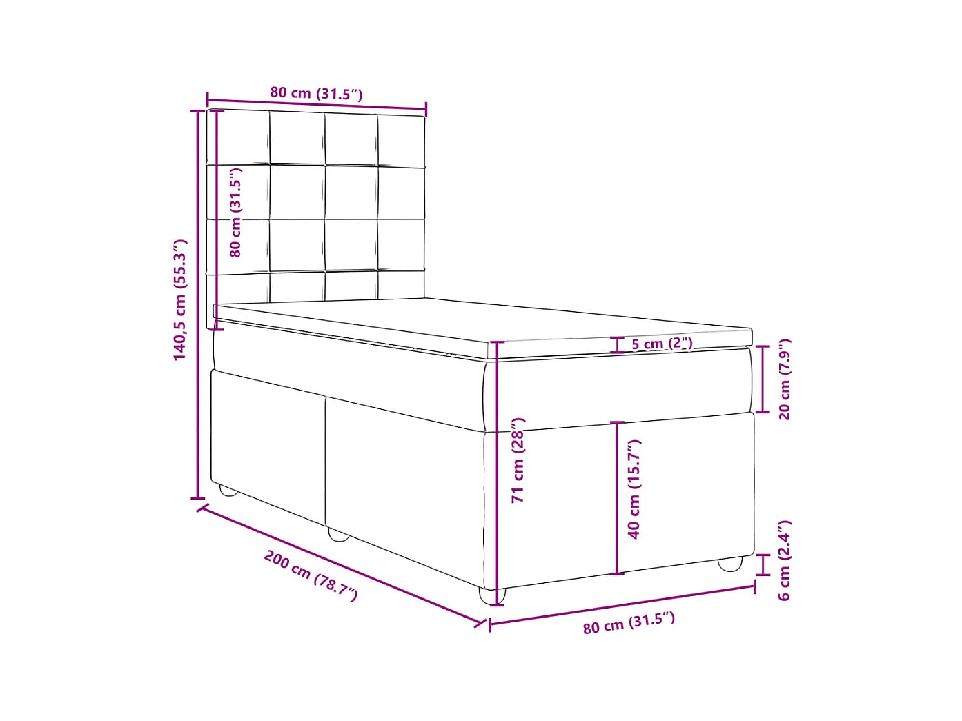 Sommier à lattes de lit avec matelas gris clair 80x200 cm tissu