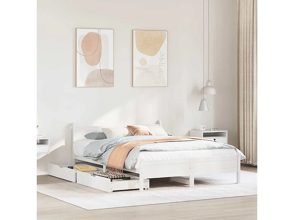 Cama sem colchão 135x190 cm madeira de pinho maciça branco