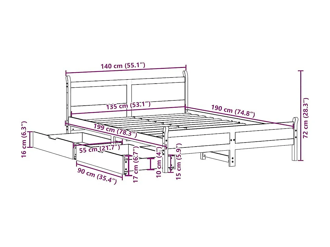 Cama sem colchão 135x190 cm madeira de pinho maciça branco