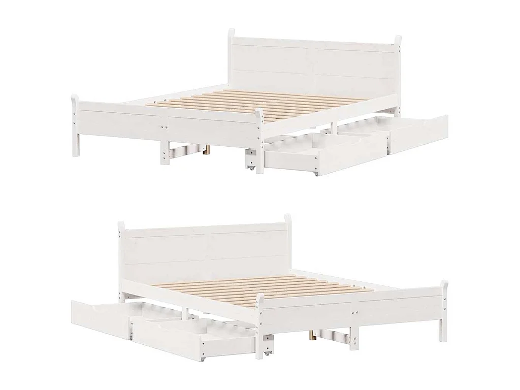 Bedframe zonder matras massief grenenhout wit 135x190 cm