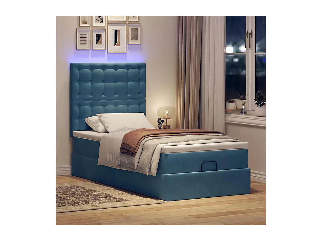 Ottoman-Bett mit Matratzen & LEDs Dunkelblau 80x200 cm Samt