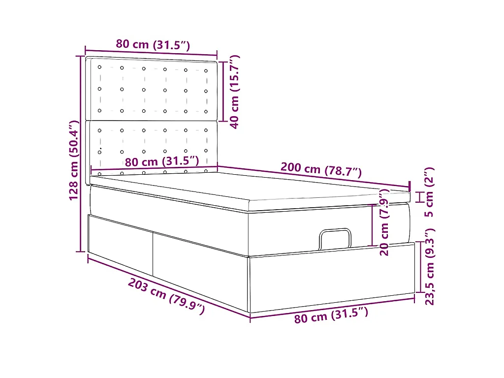 Estrutura cama otomana colchões 80x200 cm veludo azul escuro