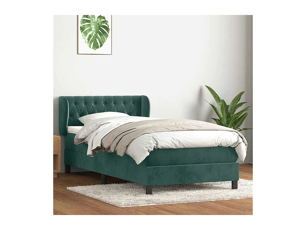 Giroletto a Molle con Materasso Verde Scuro 80x220 cm Velluto