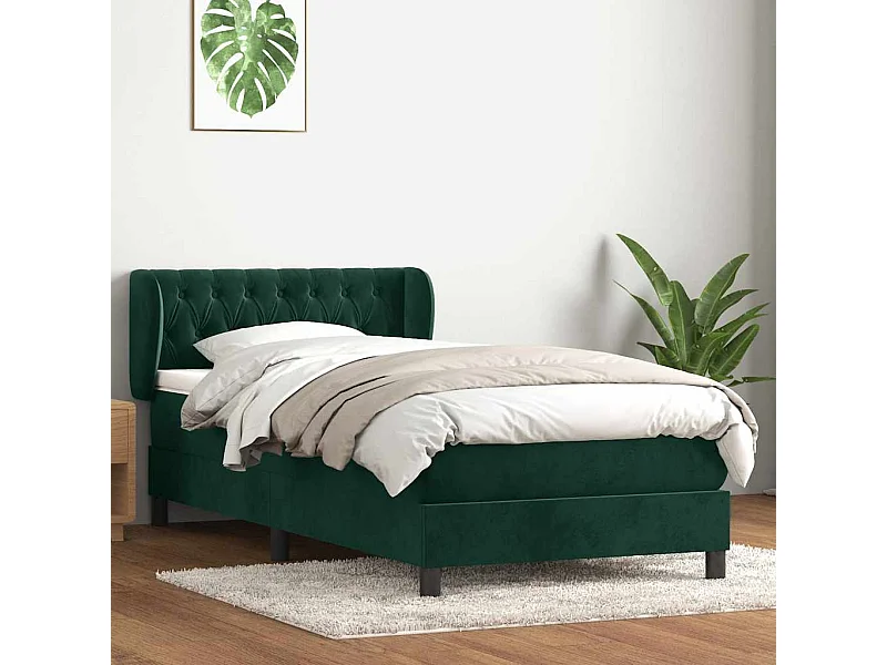 Sommier à lattes de lit et matelas vert foncé 80x220 cm velours