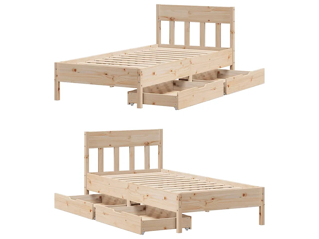 Cadre de lit sans matelas 75x190 cm bois de pin massif