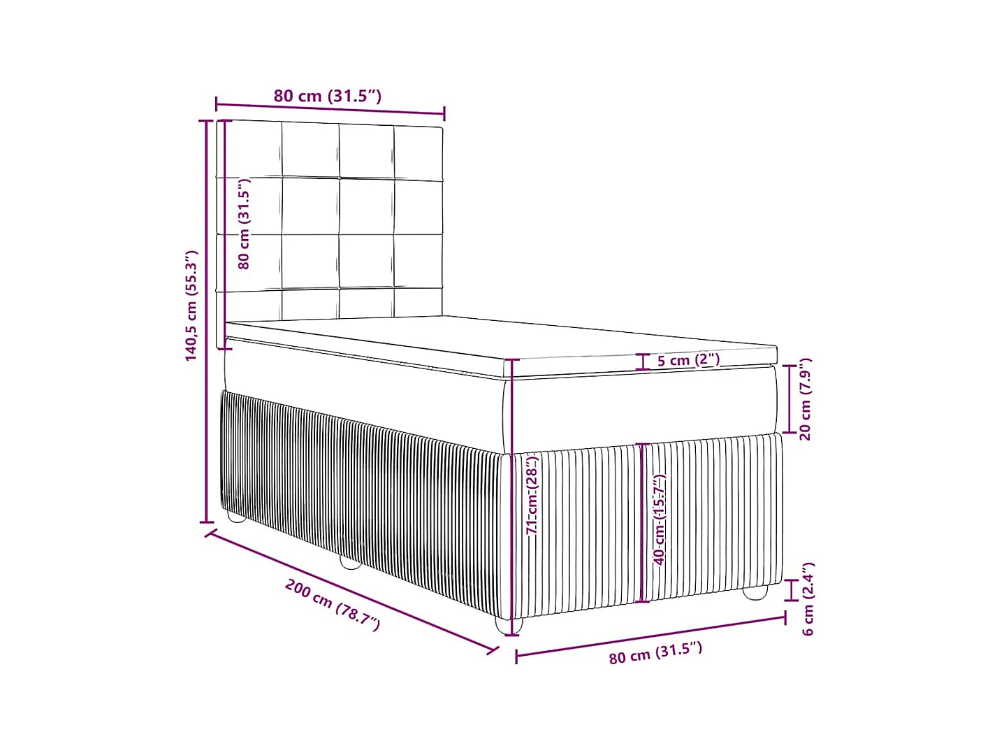 Boxspringbett mit Matratze Blau 80x200 cm Stoff