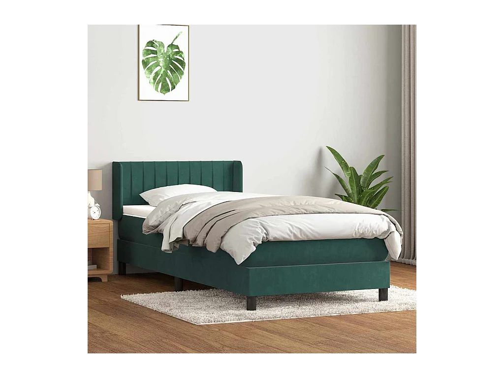 Sommier à lattes de lit et matelas vert foncé 80x220 cm velours