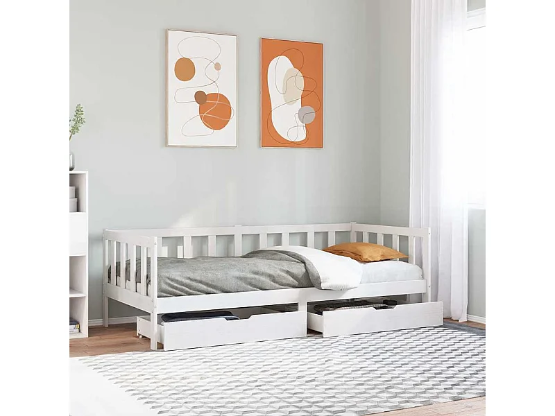Lit de jour et tiroirs sans matelas blanc 80x200 cm bois massif