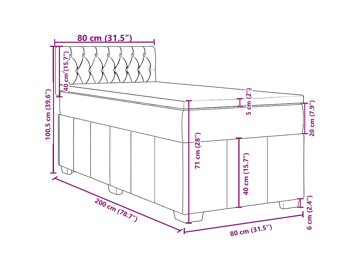 Boxspring met matras stof donkergrijs 80x200 cm