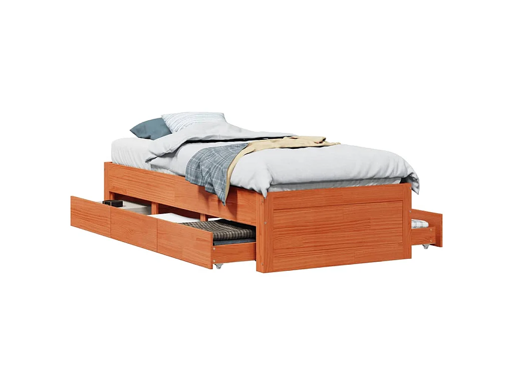 Cadre de lit sans matelas avec tiroirs 75x190cm bois pin massif