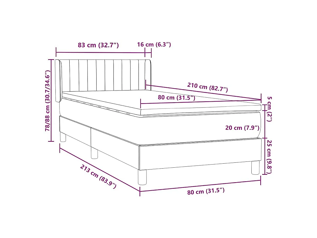 Boxspringbett mit Matratze Hellgrau 80x210 cm Samt