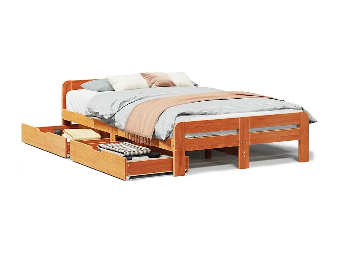 Bedframe zonder matras massief grenenhout wasbruin 135x190 cm
