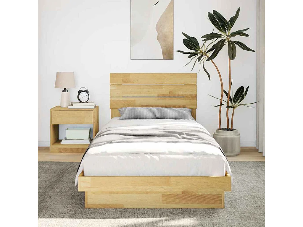 Bedframe hoofdeinde zonder matras 75x190 cm massief hout eiken