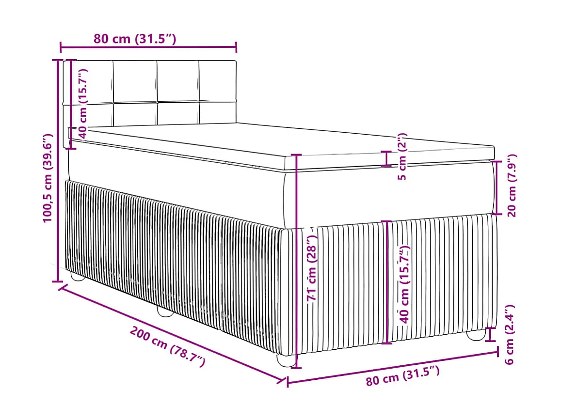 Sommier à lattes de lit avec matelas Gris foncé 80x200 cm Tissu