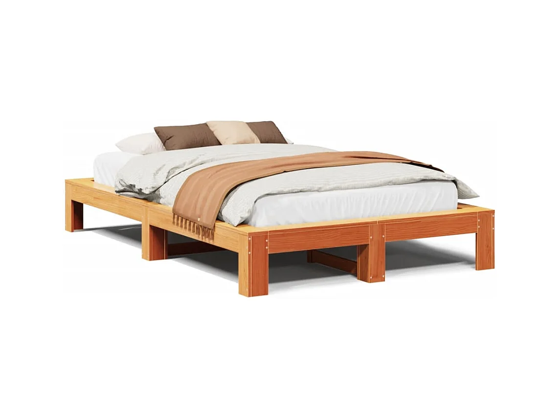 Cadre de lit sans matelas cire marron 135x190cm bois pin massif