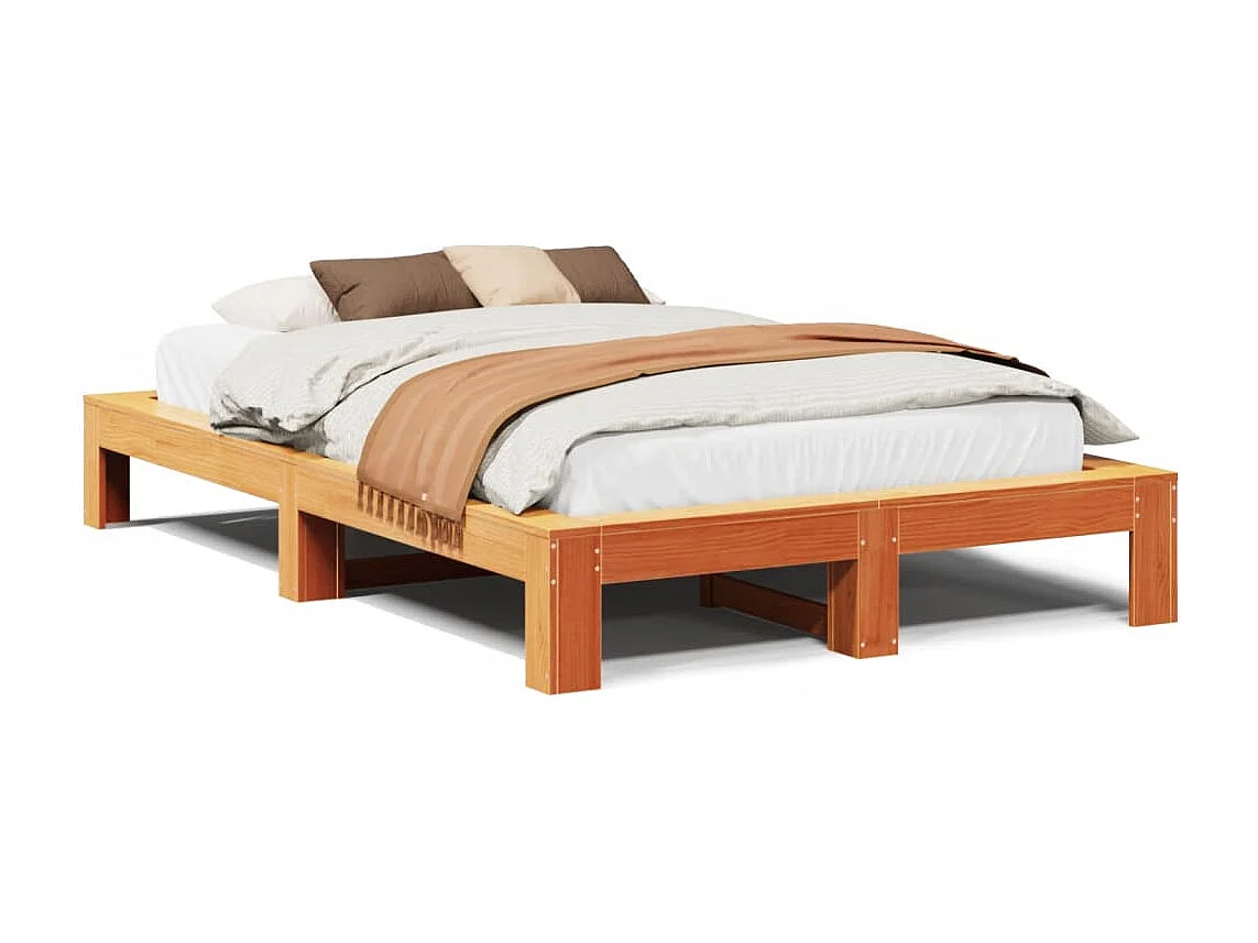 Bedframe zonder matras massief grenenhout wasbruin 135x190 cm