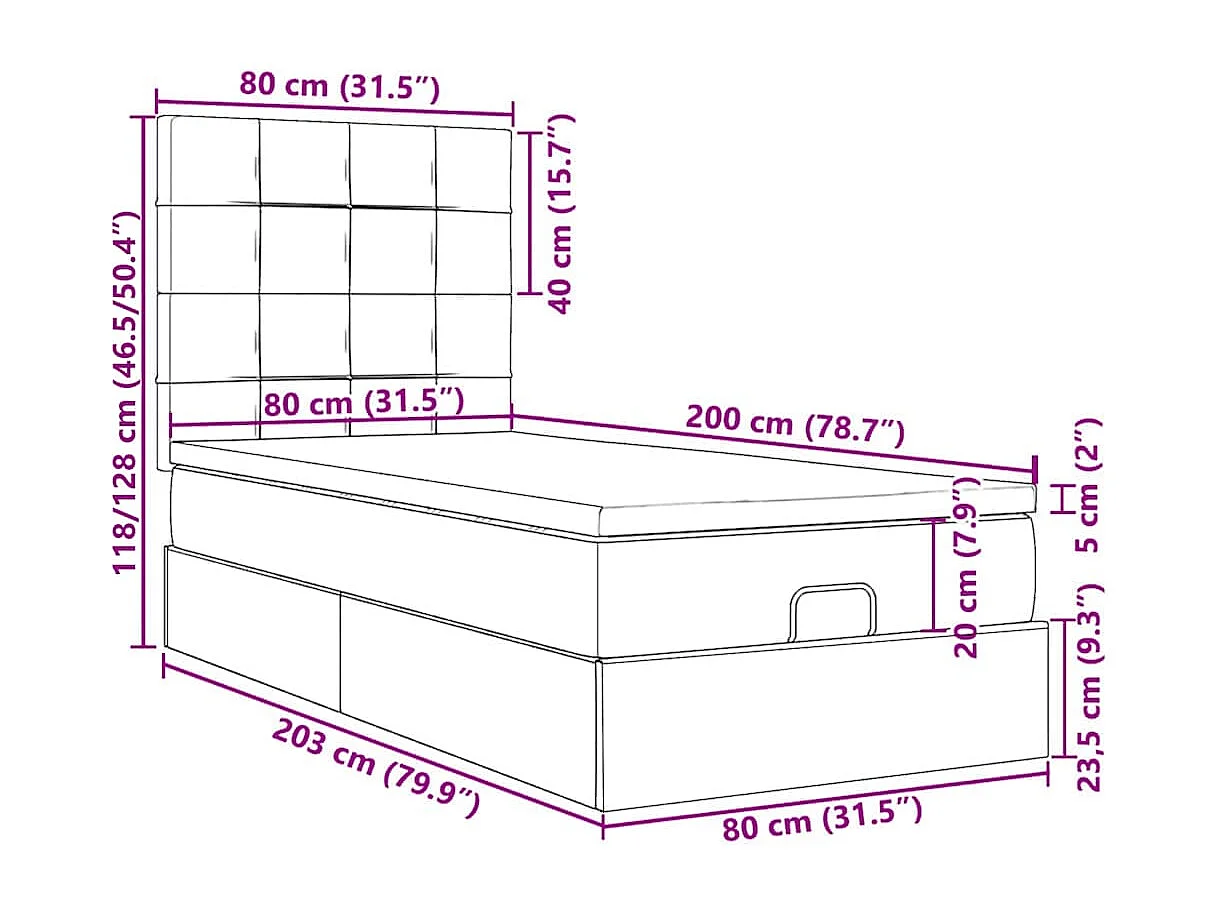 Cadre de lit ottoman avec matelas bleu foncé 80x200 cm velours