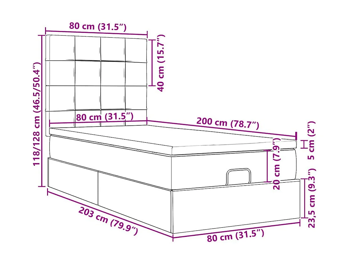 Estrutura cama otomana colchões 80x200 cm veludo azul escuro