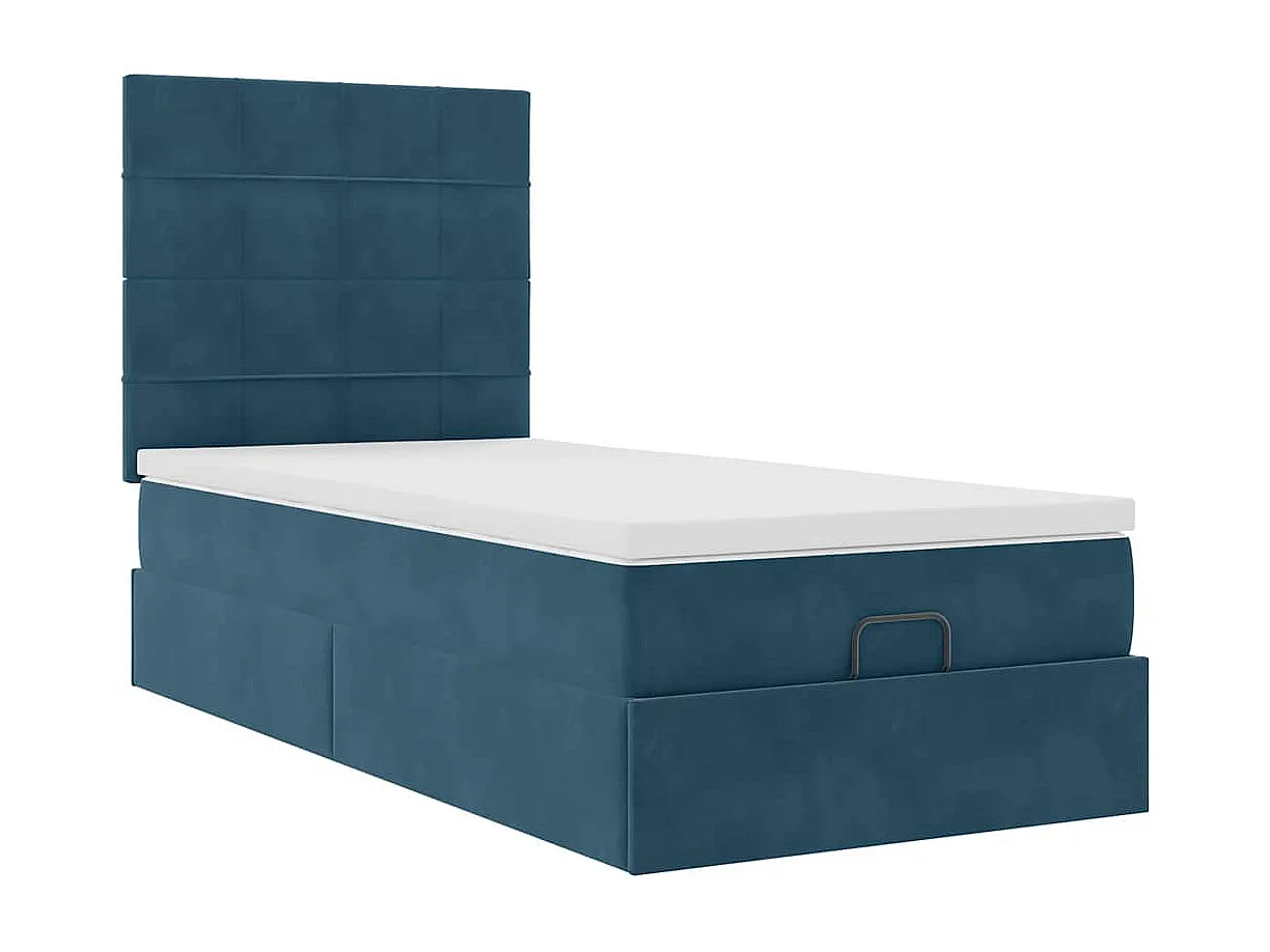 Estrutura cama otomana colchões 80x200 cm veludo azul escuro