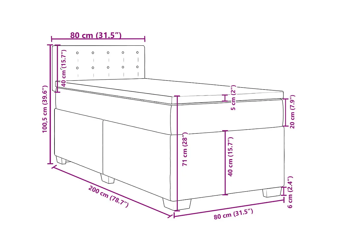 Boxspring met matras stof donkerbruin 80x200 cm
