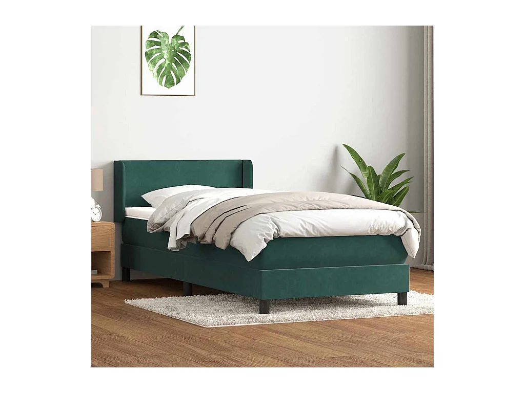 Sommier à lattes de lit et matelas vert foncé 80x220 cm velours