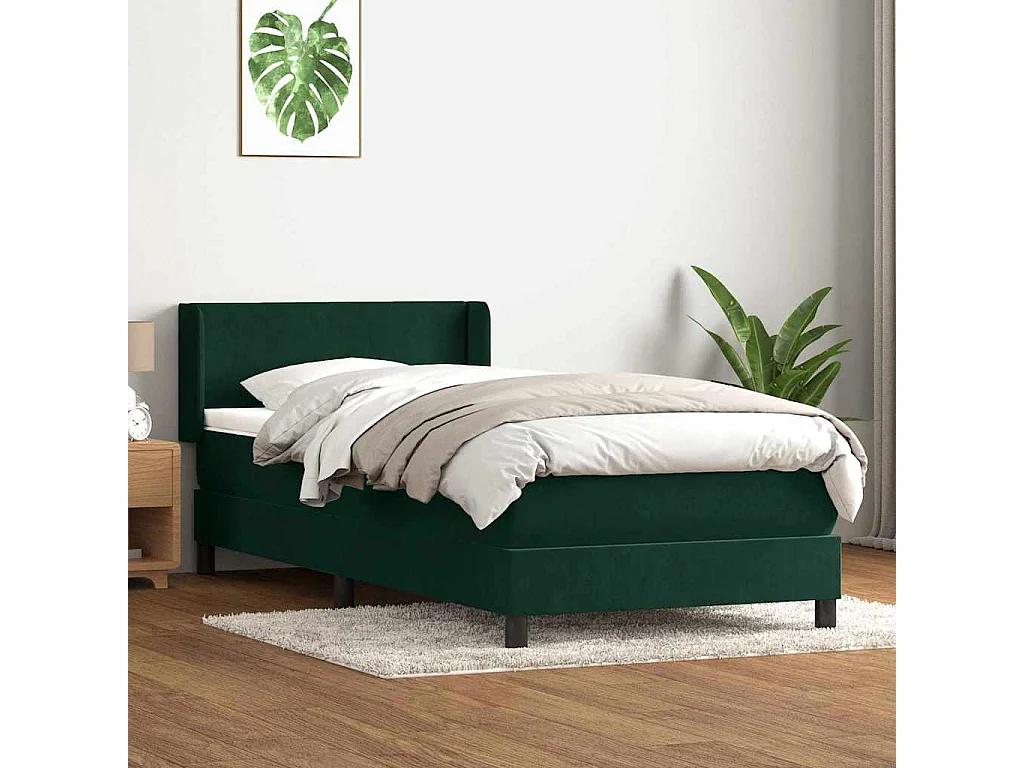 Sommier à lattes de lit et matelas vert foncé 80x220 cm velours