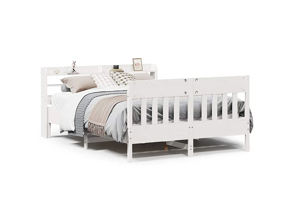Cadre de lit sans matelas blanc 135x190 cm bois de pin massif