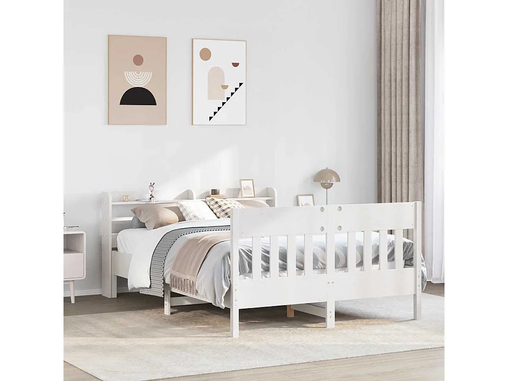 Cadre de lit sans matelas blanc 135x190 cm bois de pin massif