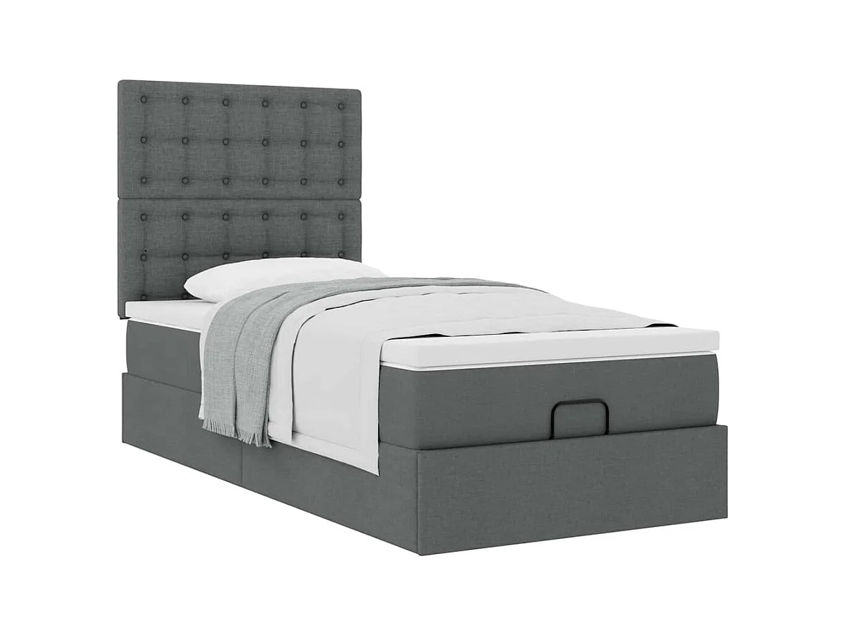 Cadre de lit ottoman avec matelas gris foncé 80x200 cm tissu