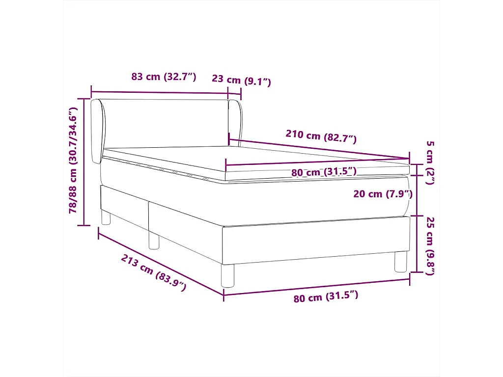 Sommier à lattes de lit et matelas gris clair 80x210 cm velours