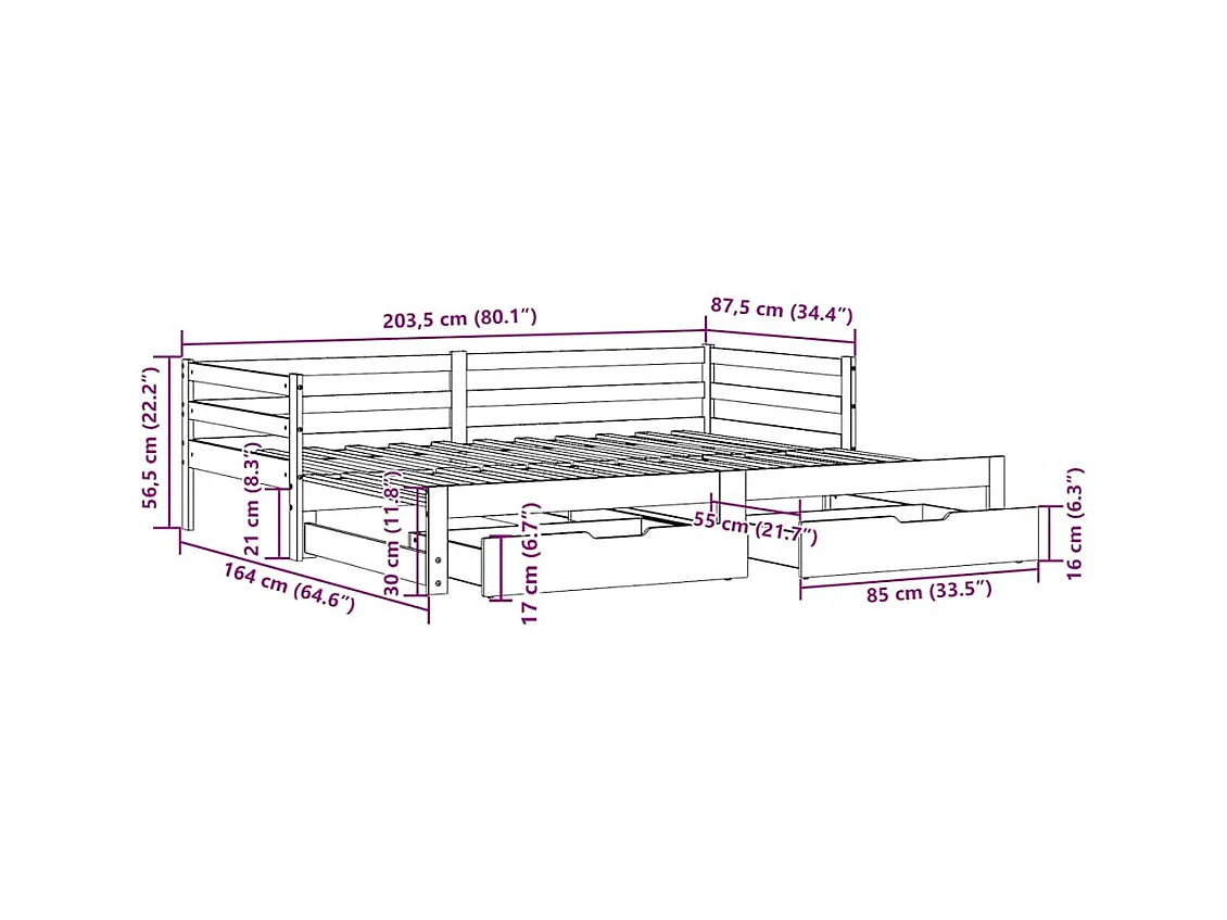 Divano Letto Estraibile con Cassetti senza Materasso 80x200 cm