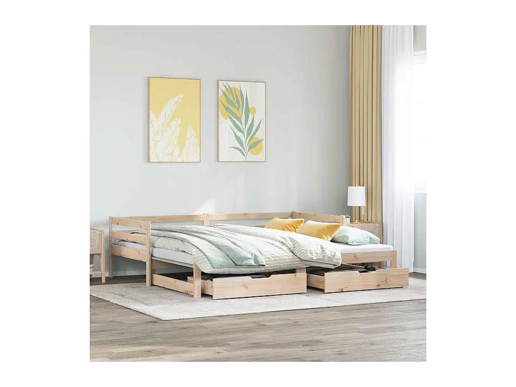 Lit de jour avec gigogne et tiroirs sans matelas 80x200 cm