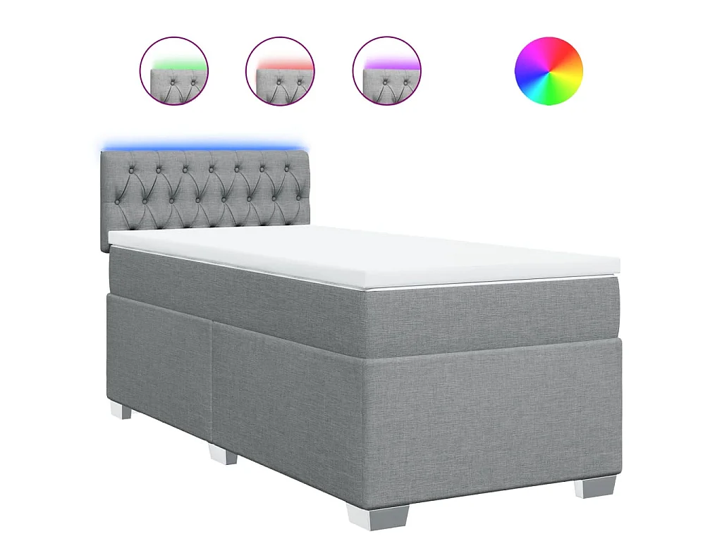 Cama box spring con colchón tela gris claro 80x200 cm