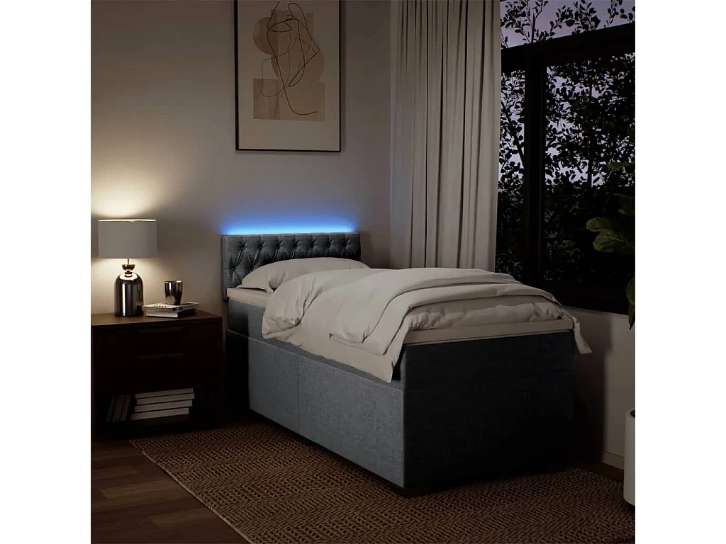 Cama box spring con colchón tela gris claro 80x200 cm