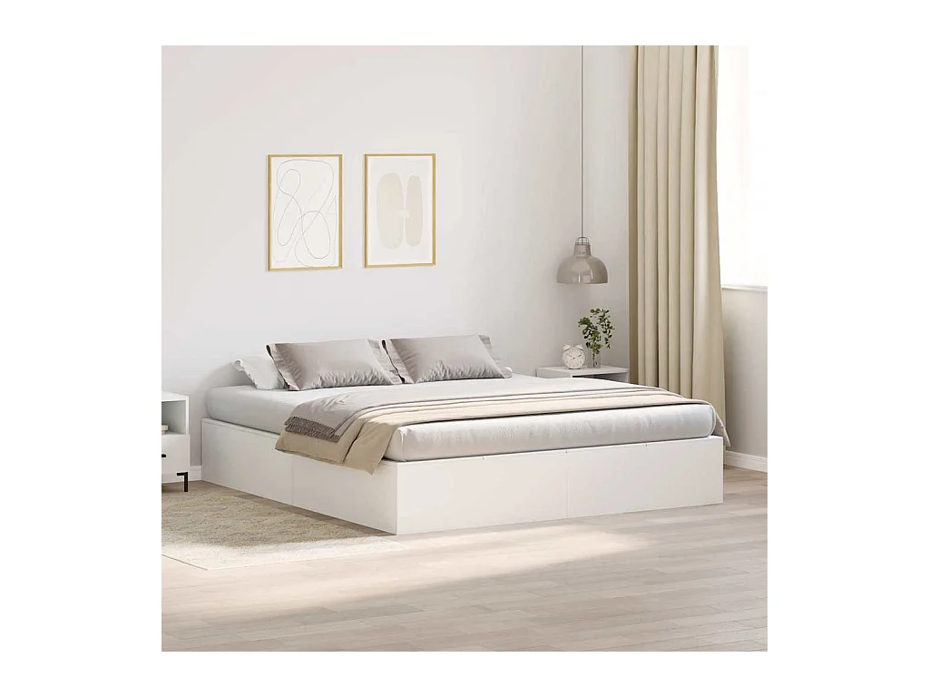 Cadre de lit avec stockage Blanc 200 x 200 cm Bois d'ingénierie