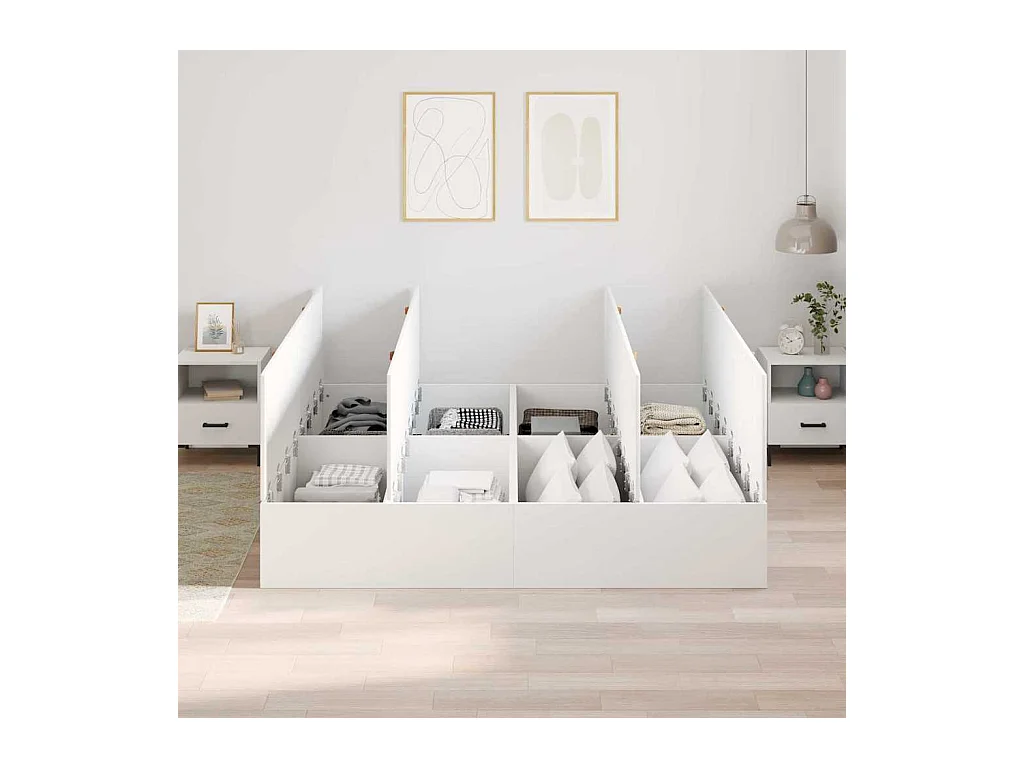 Cadre de lit avec stockage Blanc 200 x 200 cm Bois d'ingénierie