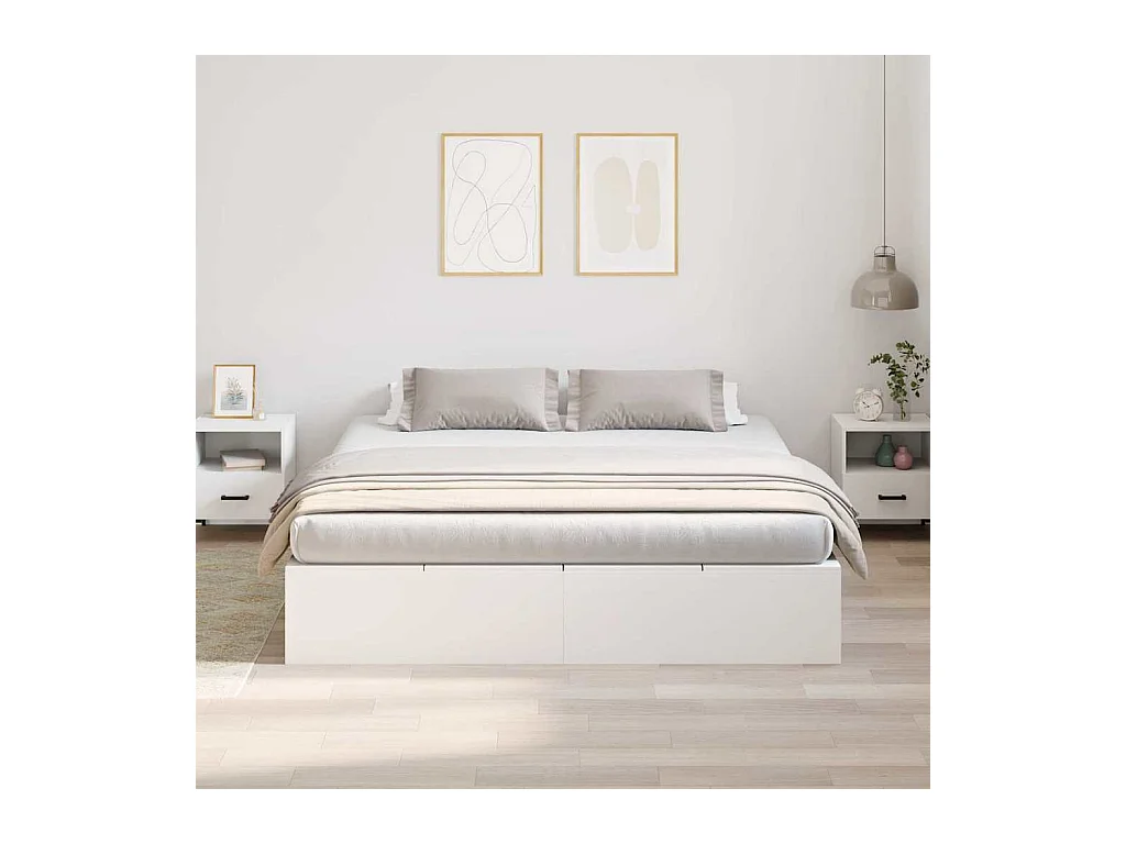 Cadre de lit avec stockage Blanc 200 x 200 cm Bois d'ingénierie