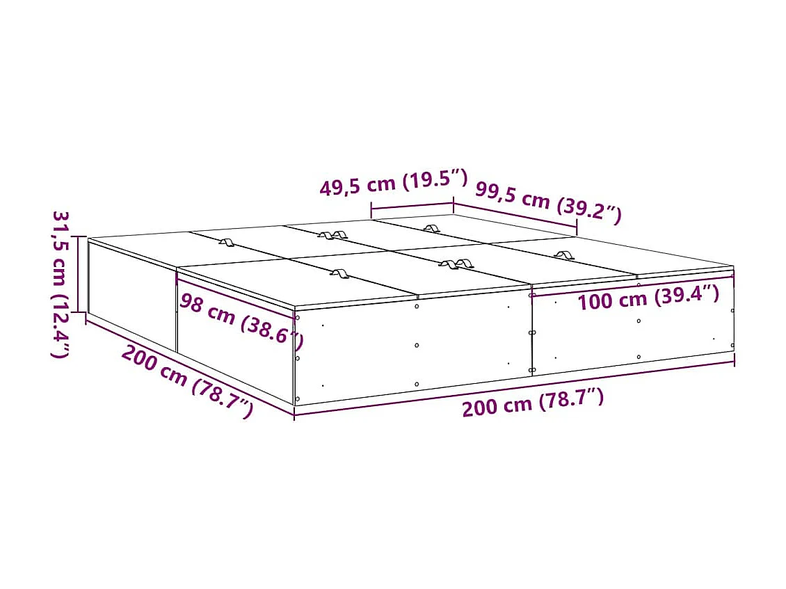 Opbergbedframe met opslag Wit 200 x 200 cm Bewerkt hout