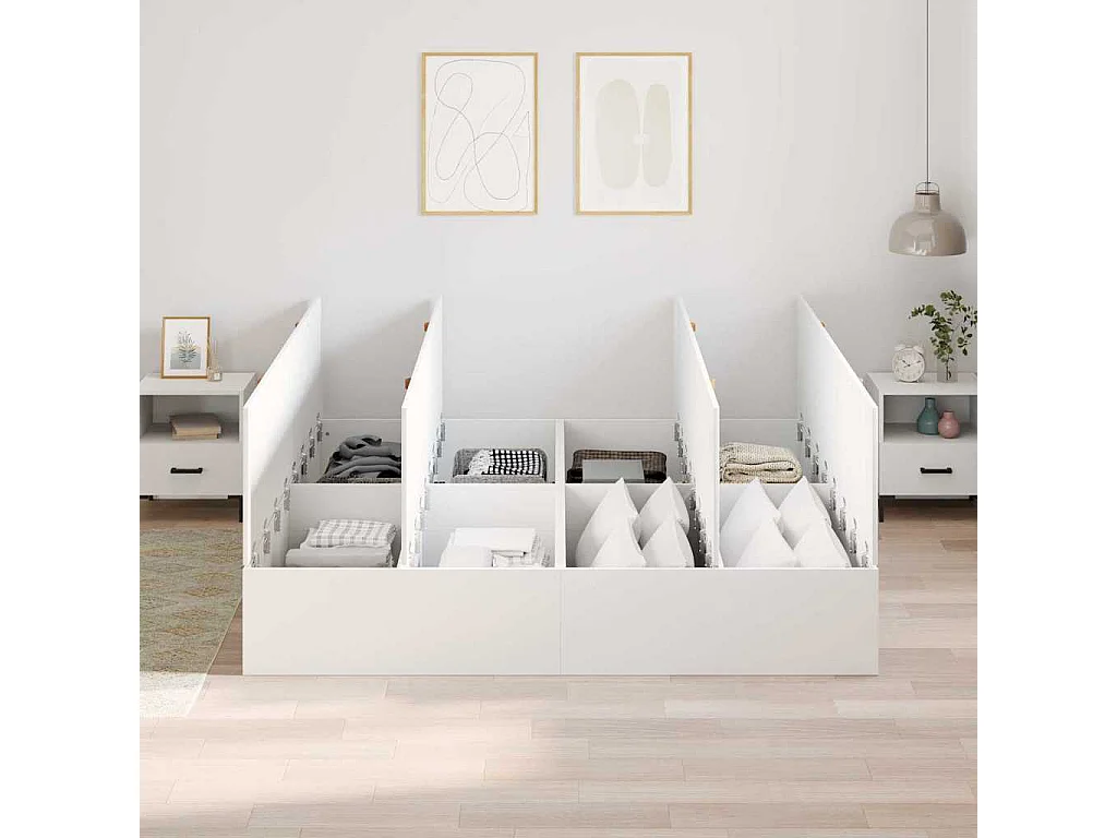 Opbergbedframe met opslag Wit 200 x 200 cm Bewerkt hout