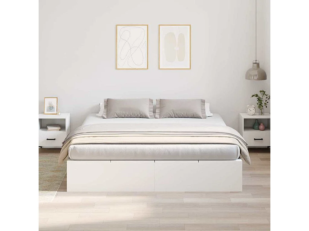 Cadre de lit avec rangement avec stockage Blanc 200 x 200 cm