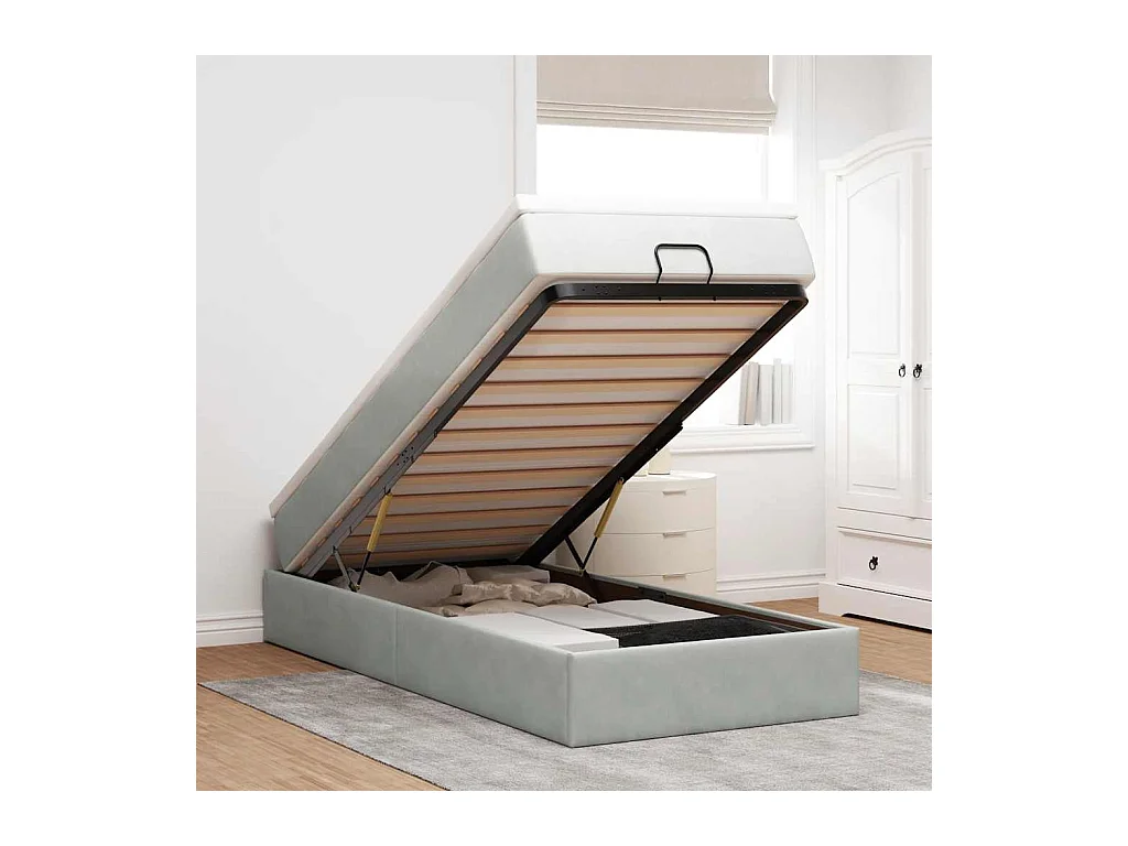Ottoman-Bett mit Matratze Hellgrau 80x200 cm Samt